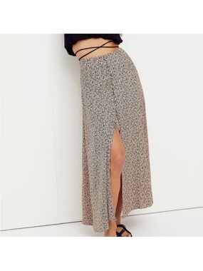 Free People Beige Leopard-Print Maxi Skirt with Front Slit